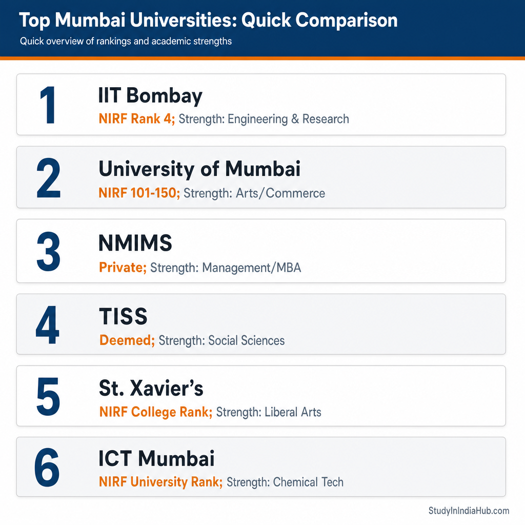 StudyInIndiaHub.com — Top Mumbai Universities: Quick Comparison