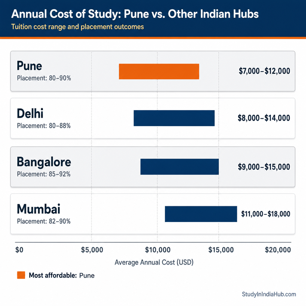 StudyInIndiaHub.com — Annual Cost of Study: Pune vs. Other Indian Hubs