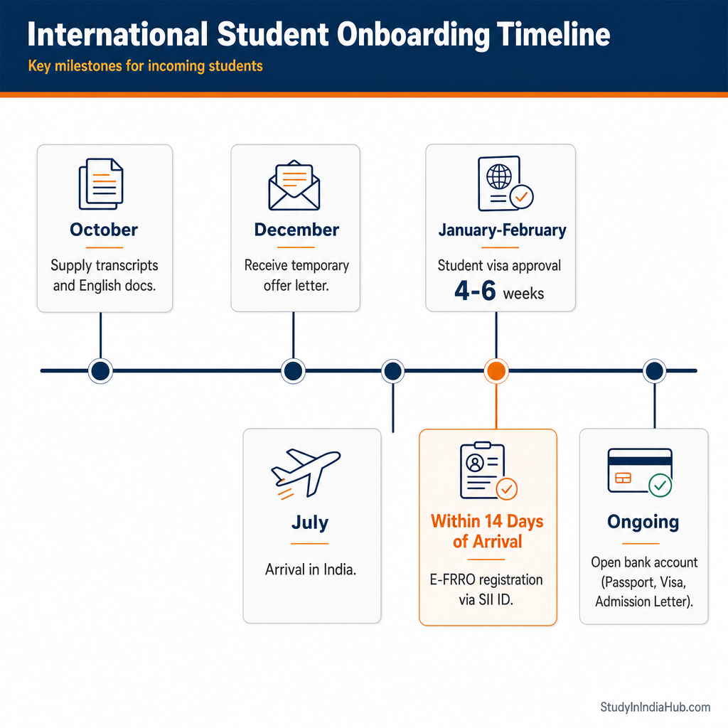 StudyInIndiaHub.com — International Student Onboarding Timeline
